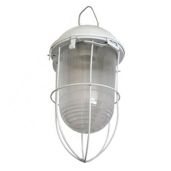 Светильник подвесной Feron НСП 02-100-003 E27 100W IP54 стальной корпус с решеткой, белый D170x313mm