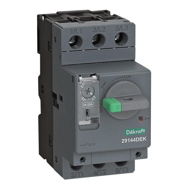 Автомат защиты двигателя DEKraft ВА-451 3P 24,0-32,0A 10кА c термомагнитным расцепителем