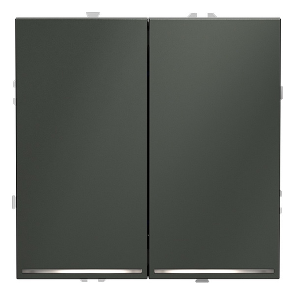 Проходной переключатель двухклавишный встраиваемый Voltum S70 с подсветкой 10А титан