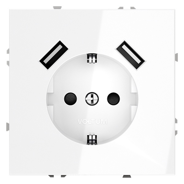 Розетка встраиваемая Voltum S70 с заземлением и защитными шторками 16А с USB A+A белый глянцевый