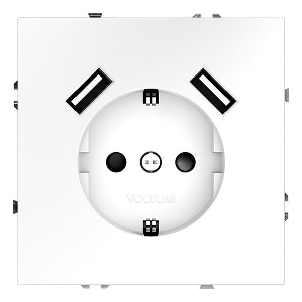 Розетка встраиваемая Voltum S70 с заземлением и защитными шторками 16А с USB A+A белый матовый