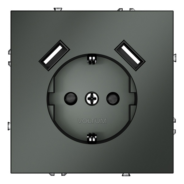Розетка встраиваемая Voltum S70 с заземлением и защитными шторками 16А с USB A+A титан
