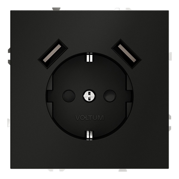 Розетка встраиваемая Voltum S70 с заземлением и защитными шторками 16А с USB A+A черный матовый