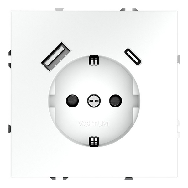 Розетка встраиваемая Voltum S70 с заземлением и защитными шторками 16А с USB A+С белый матовый