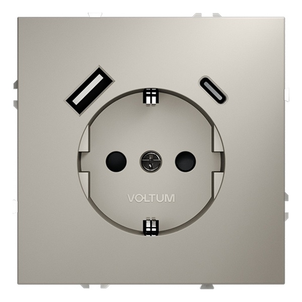 Розетка встраиваемая Voltum S70 с заземлением и защитными шторками 16А с USB A+С кашемир