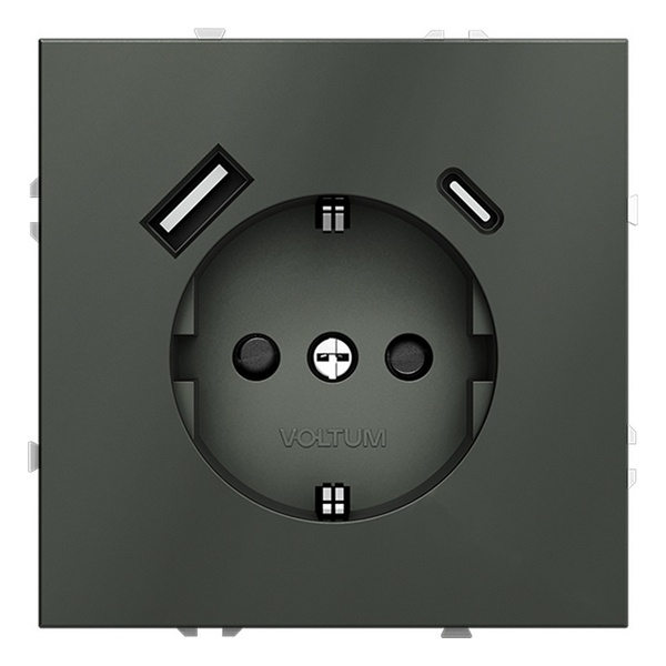 Розетка встраиваемая Voltum S70 с заземлением и защитными шторками 16А с USB A+С титан