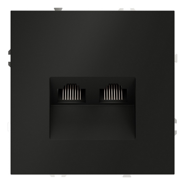 Розетка компьютерная двойная встраиваемая Voltum S70 RJ45+RJ45 кат.6 черный матовый