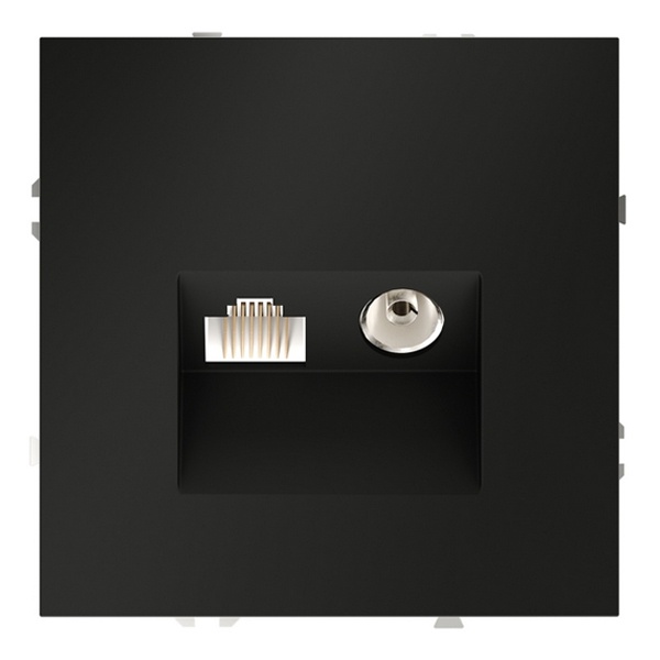 Розетка телевизионная встраиваемая Voltum S70 TV+RJ45 кат. 6 черный матовый