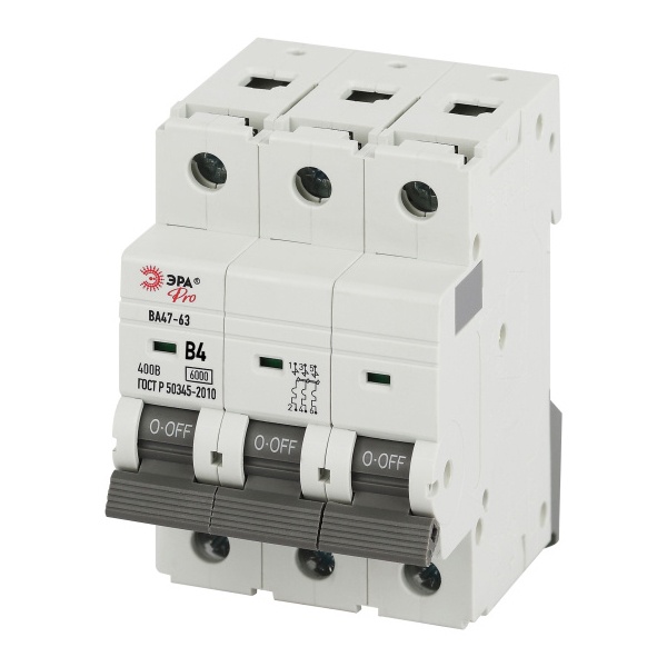 Автоматический выключатель ЭРА PRO VA63-3P04B6 ВА47-63 3P 4А кривая B 6кА (автомат электрический)
