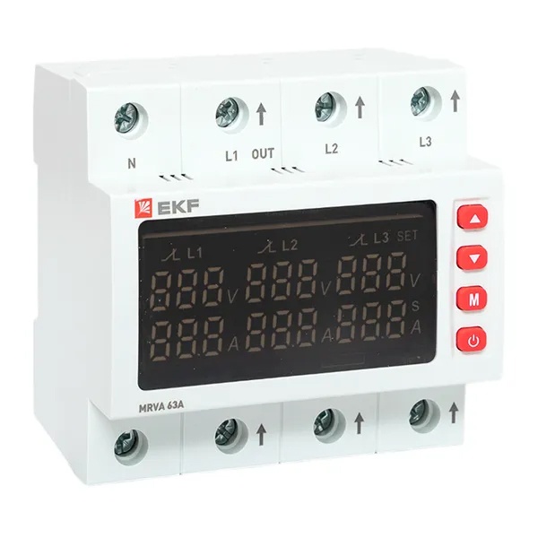 Трехфазное реле напряжения и тока с дисплеем EKF MRVA 63A питание 50-450В 50-60Гц