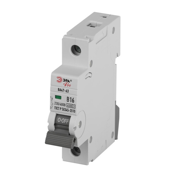 Автоматический выключатель ЭРА PRO VA63-1P16B4.5 ВА47-63 1P 16А кривая B 4,5кА (автомат электрический)