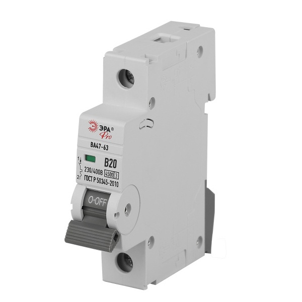 Автоматический выключатель ЭРА PRO VA63-1P20B4.5 ВА47-63 1P 20А кривая B 4,5кА (автомат электрический)