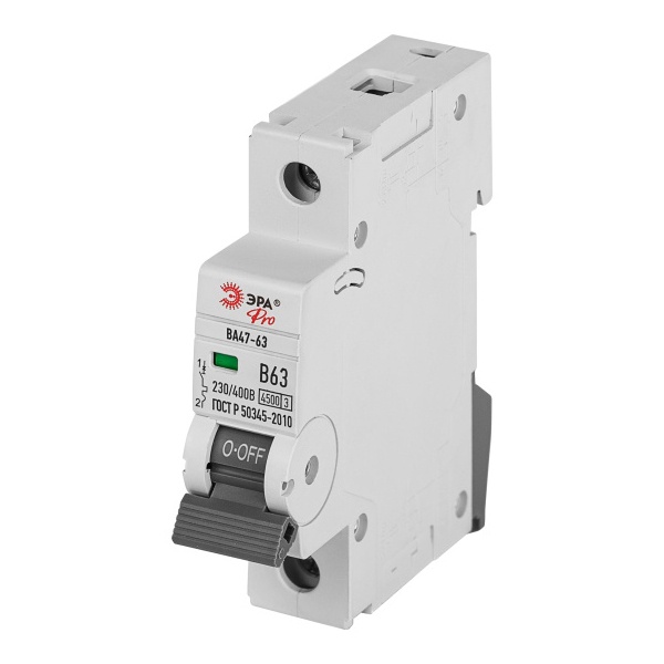 Автоматический выключатель ЭРА PRO VA63-1P63B4.5 ВА47-63 1P 63А кривая B 4,5кА (автомат электрический)