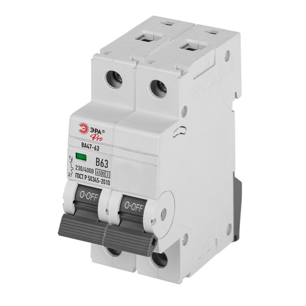 Автоматический выключатель ЭРА PRO VA63-2P06C4.5 ВА47-63 2P 6А кривая C 4,5кА (автомат электрический)