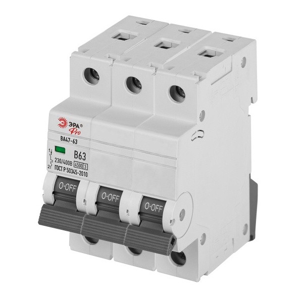 Автоматический выключатель ЭРА PRO VA63-3P10C4.5 ВА47-63 3P 10А кривая C 4,5кА (автомат электрический)