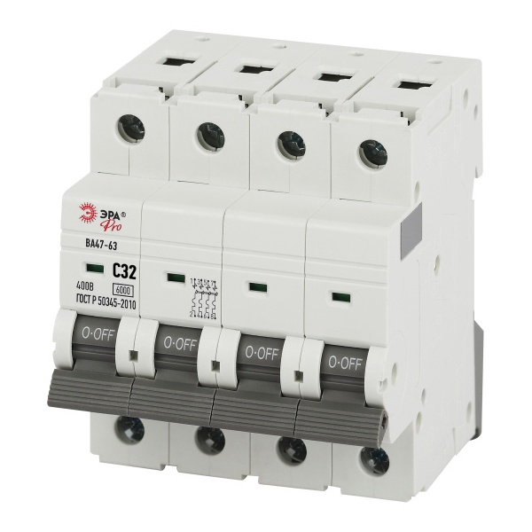 Автоматический выключатель ЭРА PRO VA63-4P32C6 ВА47-63 4P 32А кривая C 6кА (автомат электрический)