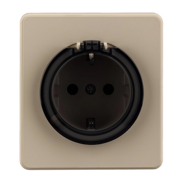 Розетка с заземлением Kranz Miele Round 16А со шторками и крышкой с рамкой шелк