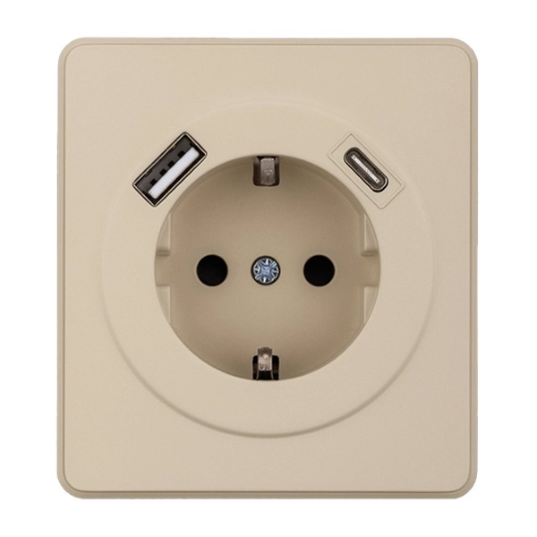 Розетка с заземлением Kranz Miele Round 16А со шторками и USB A+С 5В/3А с рамкой шелк