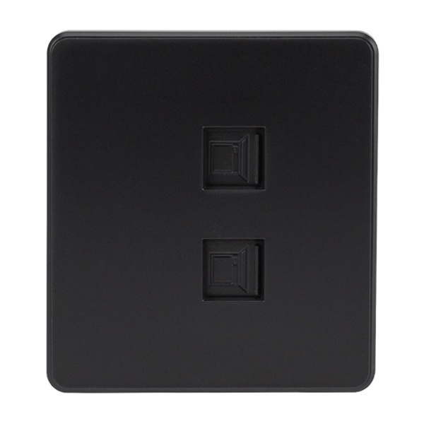 Розетка компьютерная двойная Kranz Miele Round RJ45+RJ45 кат 6 с рамкой оникс