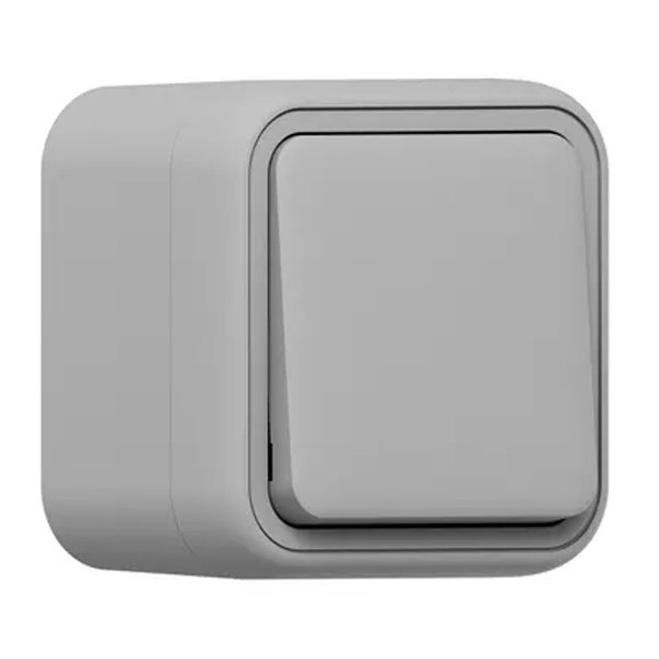 Выключатель одноклавишный кнопочный накладной EKF Бронто 10А автозажим IP55 серый