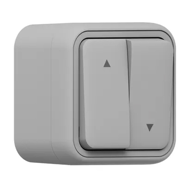 Выключатель двухклавишный для жалюзи с фиксацией накладной EKF Бронто 10А винтовые клеммы IP55 серый