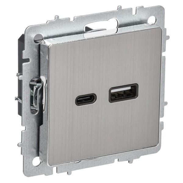 Зарядка ИЭК BRITE USB A+С 3,1А металл хром/никель (РЮ11-1-БрГН)