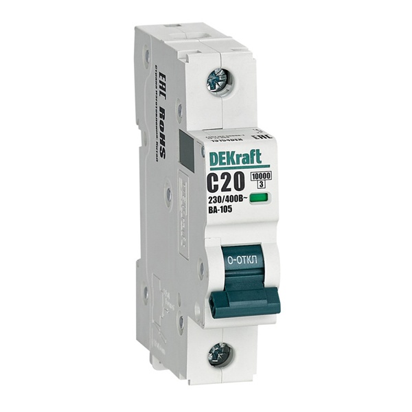 Автоматический выключатель DEKraft ВА-105 20A C 1P 10кА (автомат электрический)