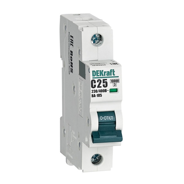 Автоматический выключатель DEKraft ВА-105 25A C 1P 10кА (автомат электрический)