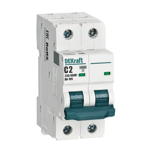 Автоматический выключатель DEKraft ВА-105 2A C 2P 10кА (автомат электрический)