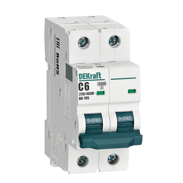 Автоматический выключатель DEKraft ВА-105 6A C 2P 10кА (автомат электрический)