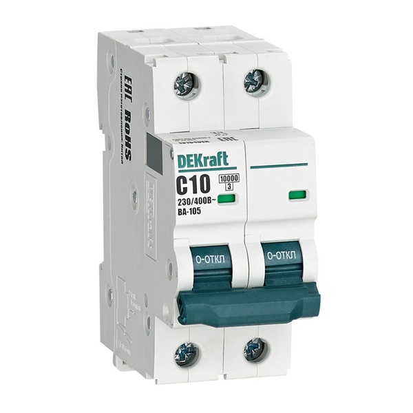 Автоматический выключатель DEKraft ВА-105 10A C 2P 10кА (автомат электрический)