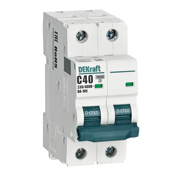 Автоматический выключатель DEKraft ВА-105 40A C 2P 10кА (автомат электрический)