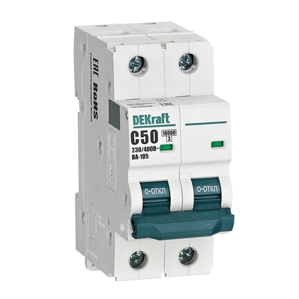 Автоматический выключатель DEKraft ВА-105 50A C 2P 10кА (автомат электрический)
