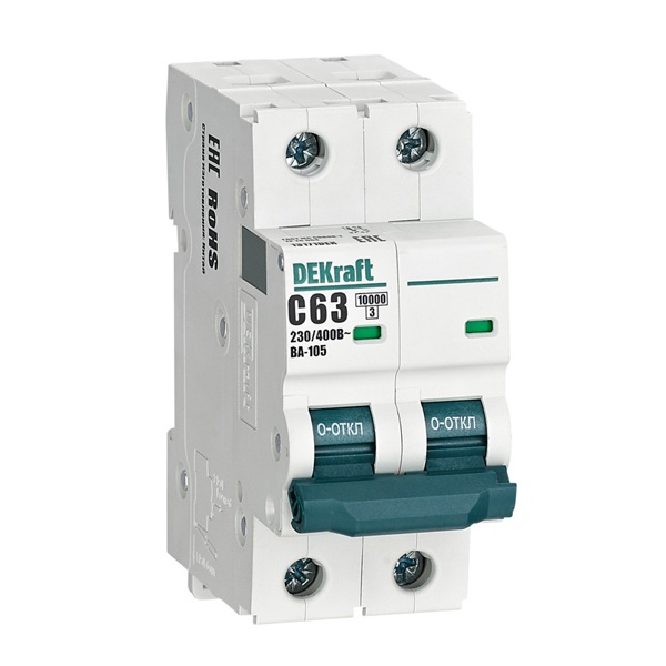 Автоматический выключатель DEKraft ВА-105 63A C 2P 10кА (автомат электрический)