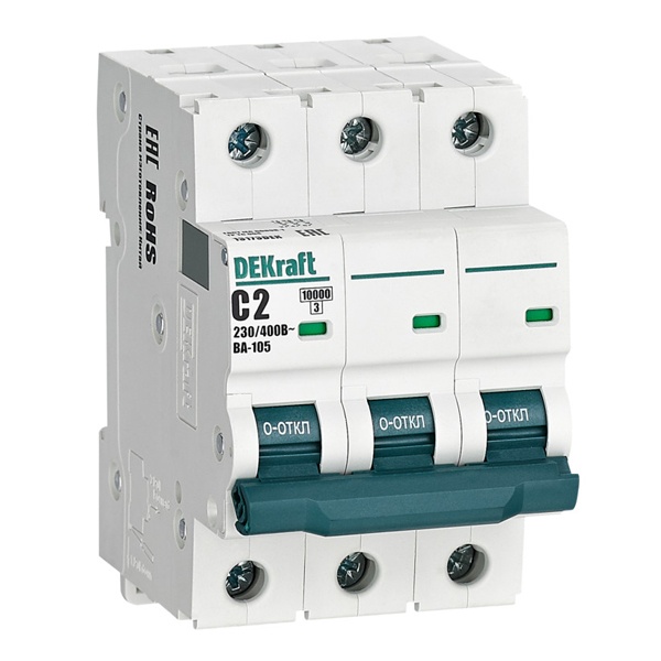 Автоматический выключатель DEKraft ВА-105 2A C 3P 10кА (автомат электрический)