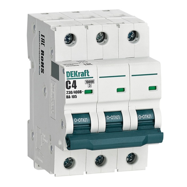 Автоматический выключатель DEKraft ВА-105 4A C 3P 10кА (автомат электрический)