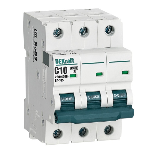 Автоматический выключатель DEKraft ВА-105 10A C 3P 10кА (автомат электрический)
