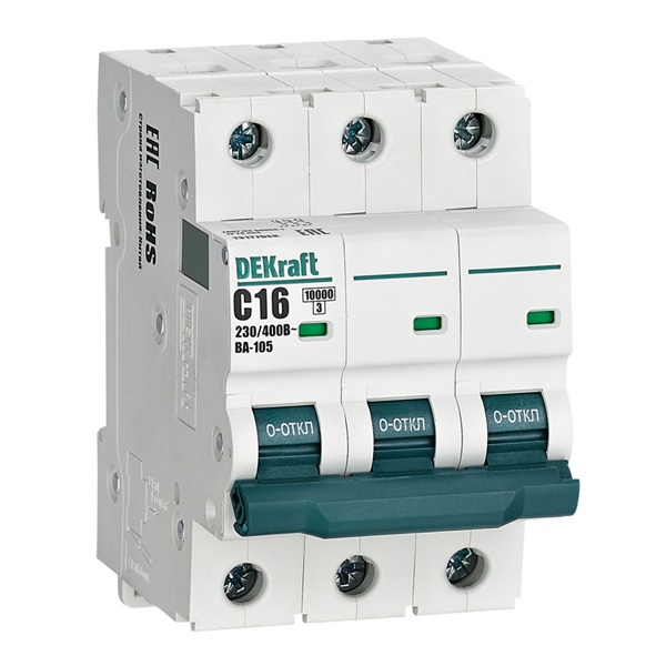 Автоматический выключатель DEKraft ВА-105 16A C 3P 10кА (автомат электрический)