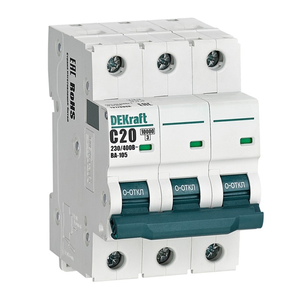 Автоматический выключатель DEKraft ВА-105 20A C 3P 10кА (автомат электрический)
