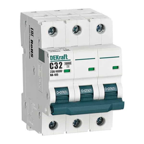 Автоматический выключатель DEKraft ВА-105 32A C 3P 10кА (автомат электрический)