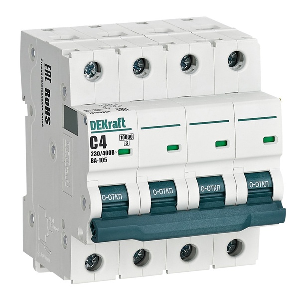 Автоматический выключатель DEKraft ВА-105 4A C 4P 10кА (автомат электрический)