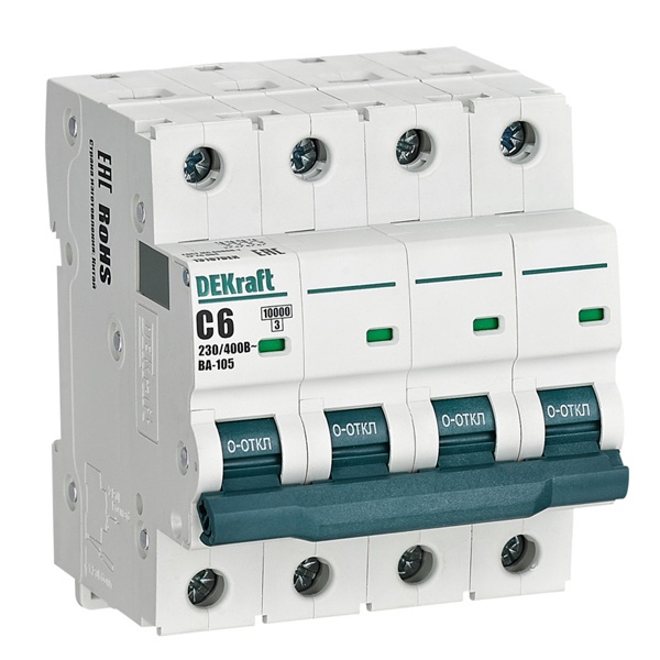 Автоматический выключатель DEKraft ВА-105 6A C 4P 10кА (автомат электрический)