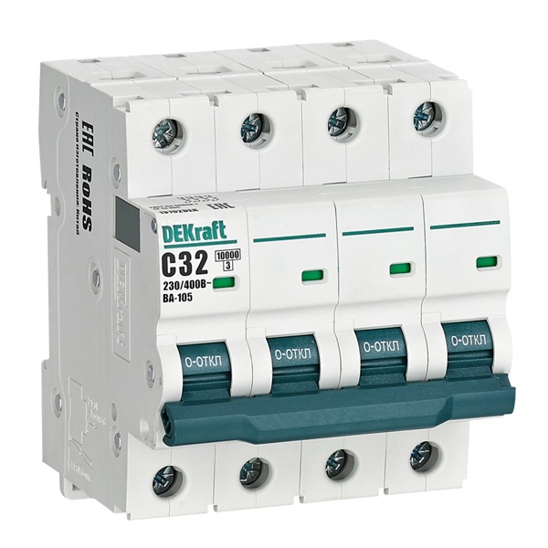 Автоматический выключатель DEKraft ВА-105 32A C 4P 10кА (автомат электрический)