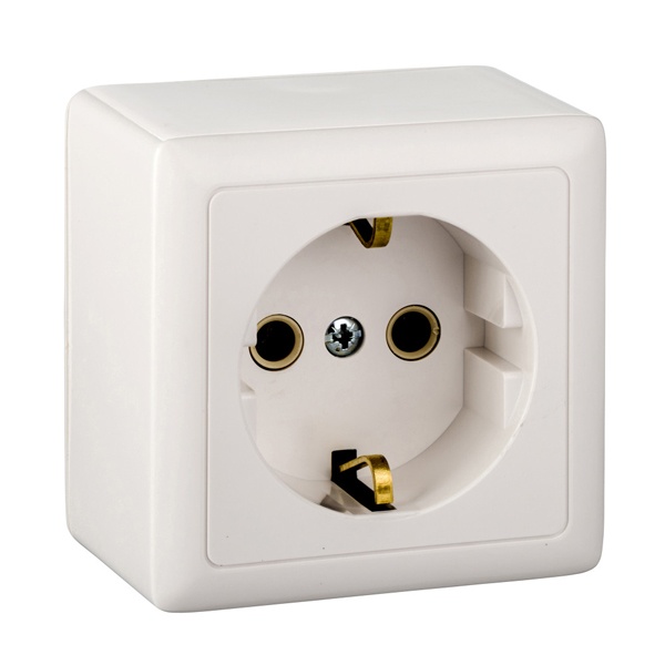 Накладная розетка SE ХИТ 10А 250В с заземлением изолирующая пластина белая