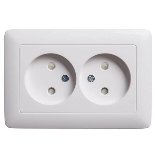 Розетка двойная встраиваемая SE ХИТ 16А 250В без заземления шторки белая