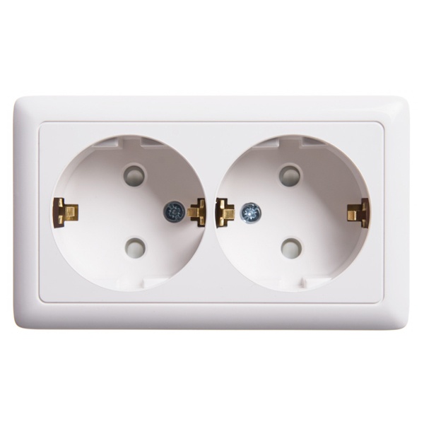 Накладная двойная розетка SE ХИТ 16А 250В с заземлением шторки изолирующая пластина 16А 250В белая