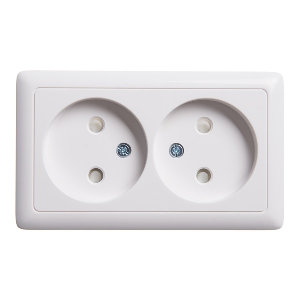 Накладная двойная розетка SE ХИТ 16А 250В без заземления со шторками 16А 250В белая