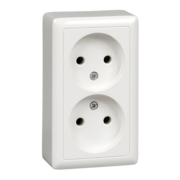 Накладная двойная розетка SE ХИТ 16А 250В без заземления изолирующая пластина 16А 250В белая