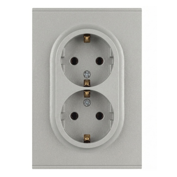 Розетка 2-я с заземлением в сборе ЭРА Arktik 16-2104-03 2X2P+E Schuko 16А-250В алюминий