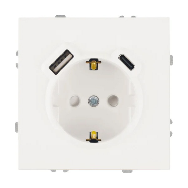 Розетка с заземлением со шторками Stekker Эмили RST16-5119-01 16A USB тип A и C, белый фарфор